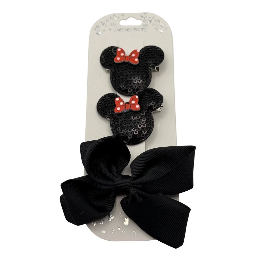 Sequin Hair Clips‎ Bow Set Black Red